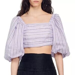 🌻NEW w/tags Sandro Blonvilla Puff Sleeve Crop Top | FR Size 4 / US Size 10